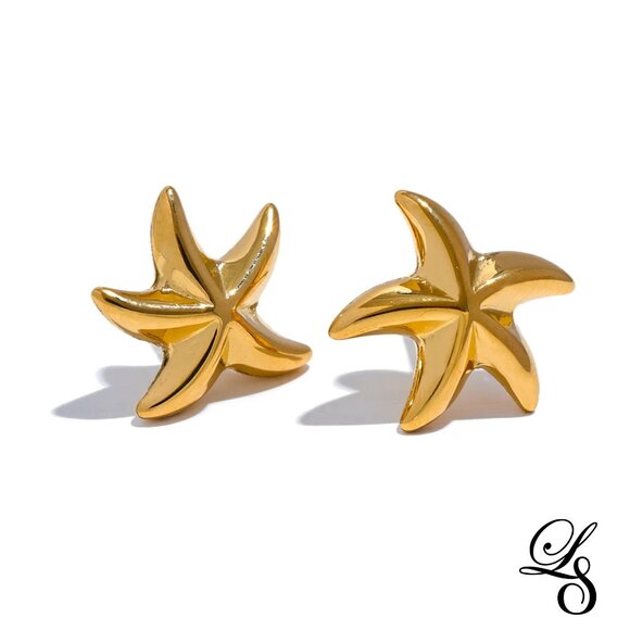 🌊 New 18K Gold Starfish Stud Earrings 🌊 - Picture 4 of 4